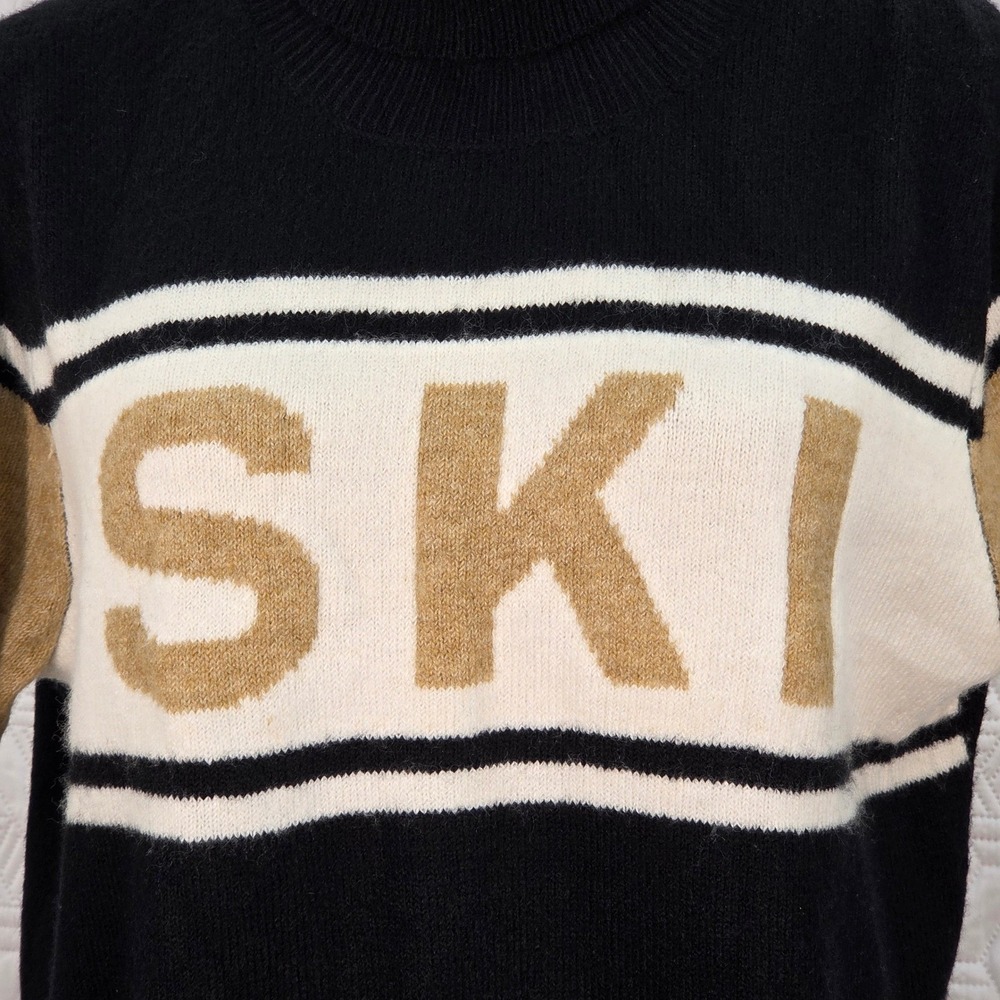 CeCe Sweater SKI Womens Graphic Turtleneck Black gold White snowy winter slope M - Picture 2 of 7